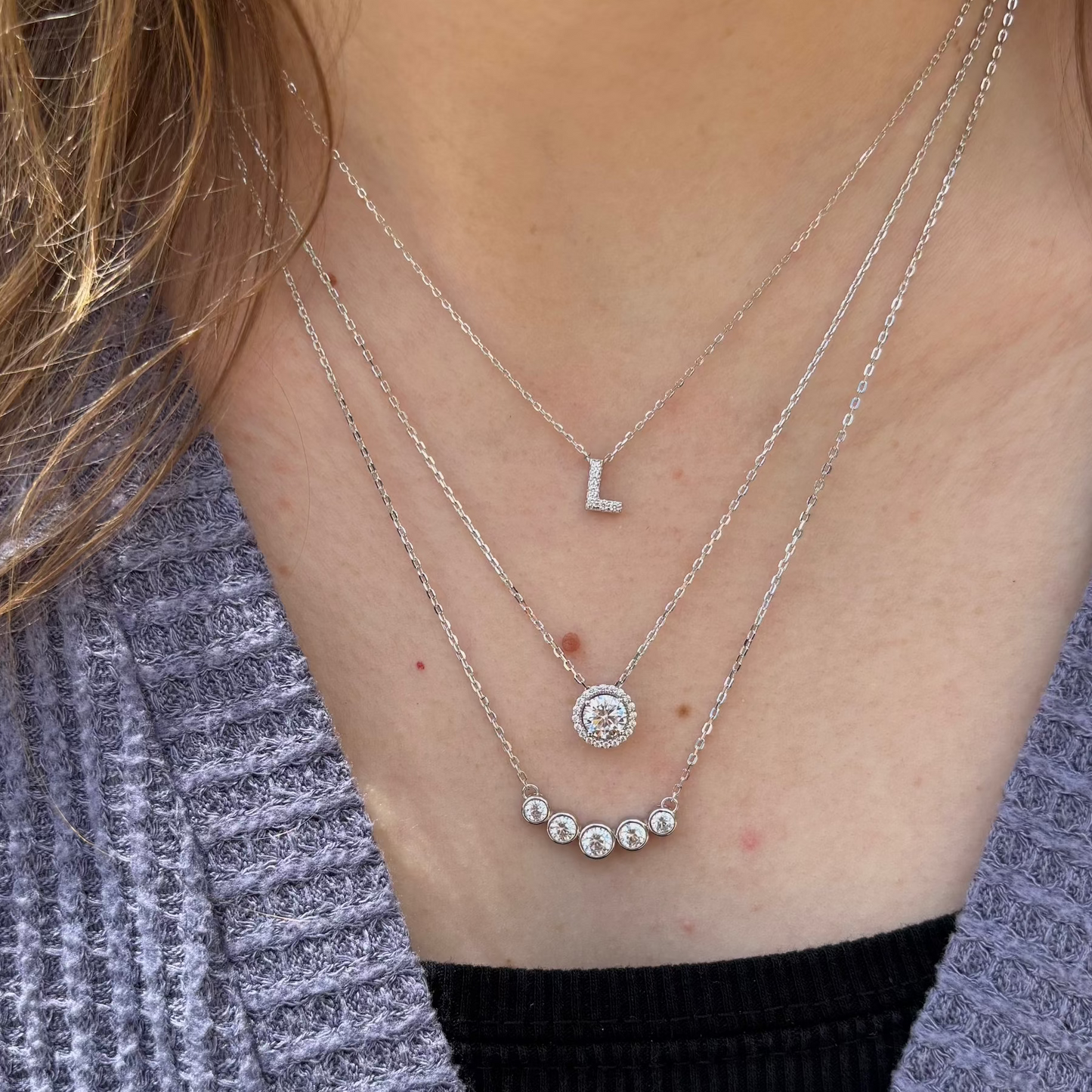NKL-PPL Platinum Plated Diamond Block Letter Necklace
