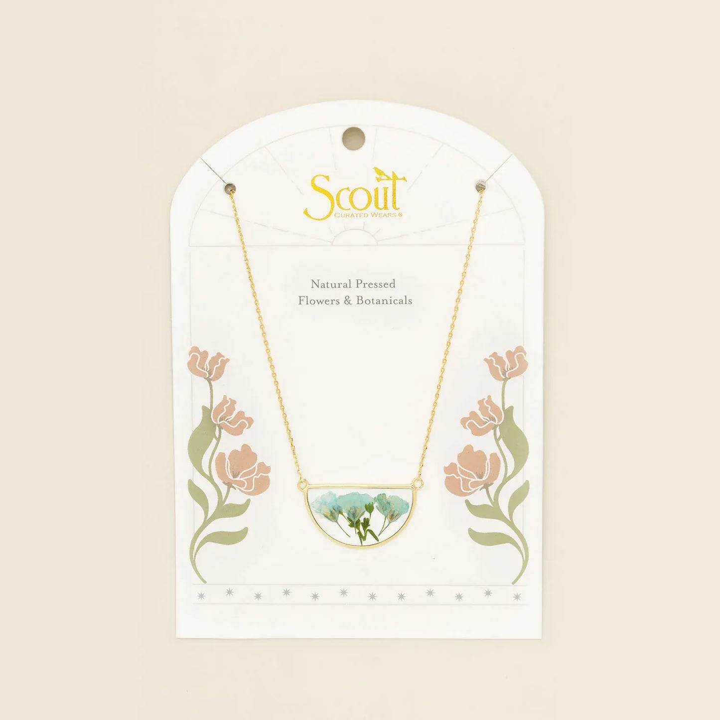 NKL Pressed Flower Necklace - Blue Baby`s Breath/Gold