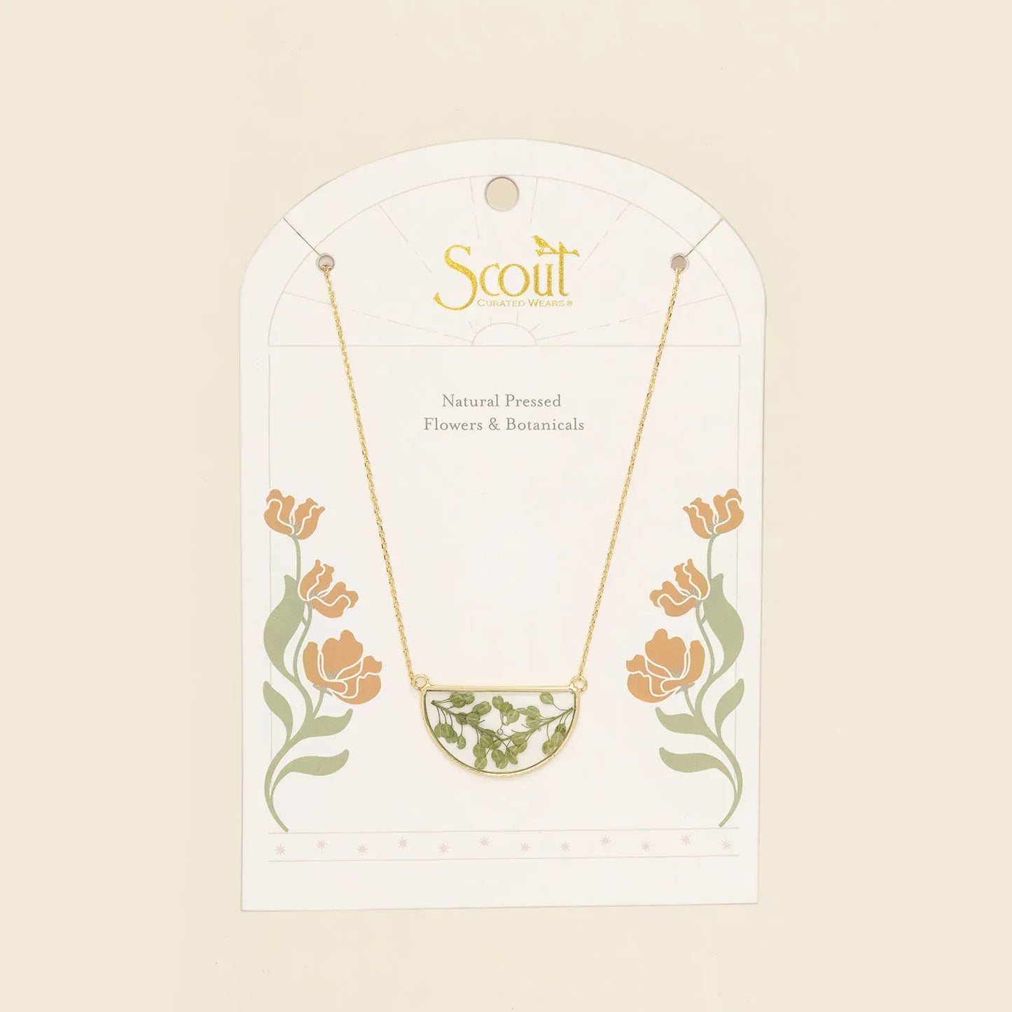 NKL Pressed Flower Necklace - Green Peppergrass/Gold