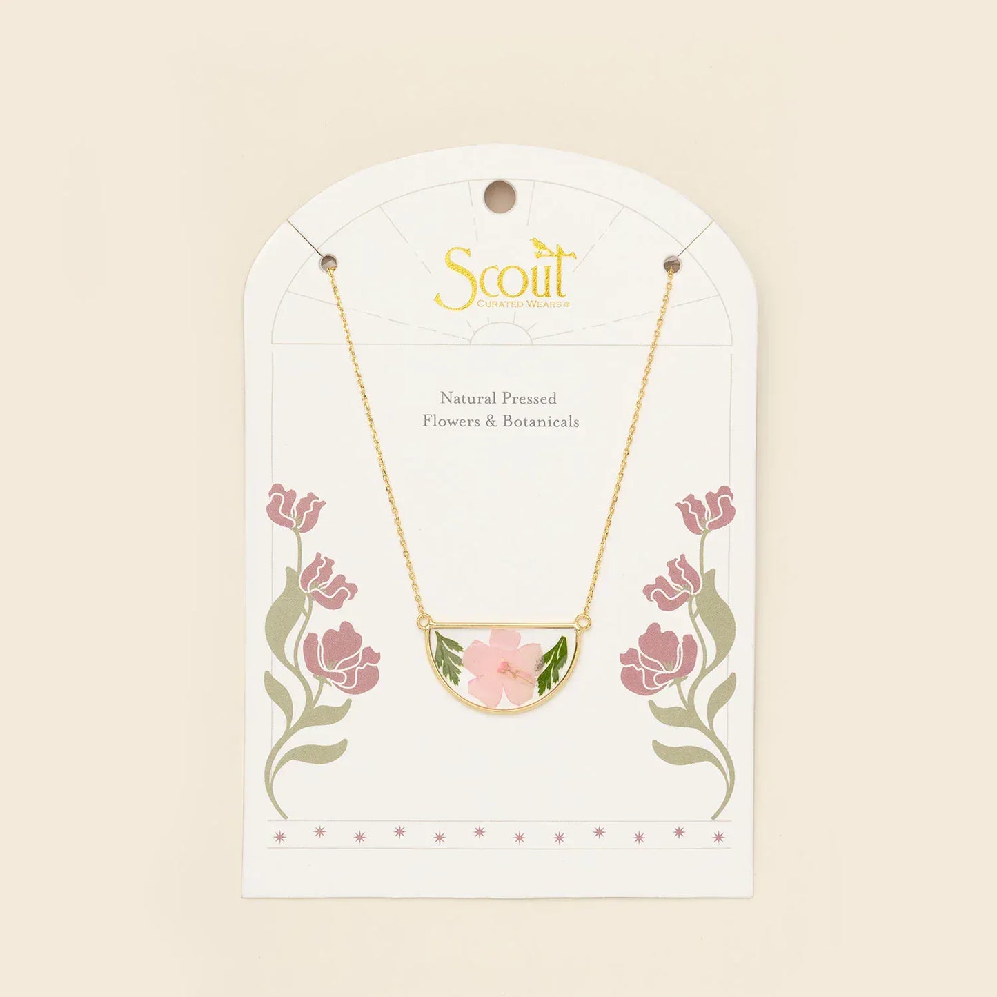 NKL Pressed Flower Necklace - Pink Cherry Blossom/Gold