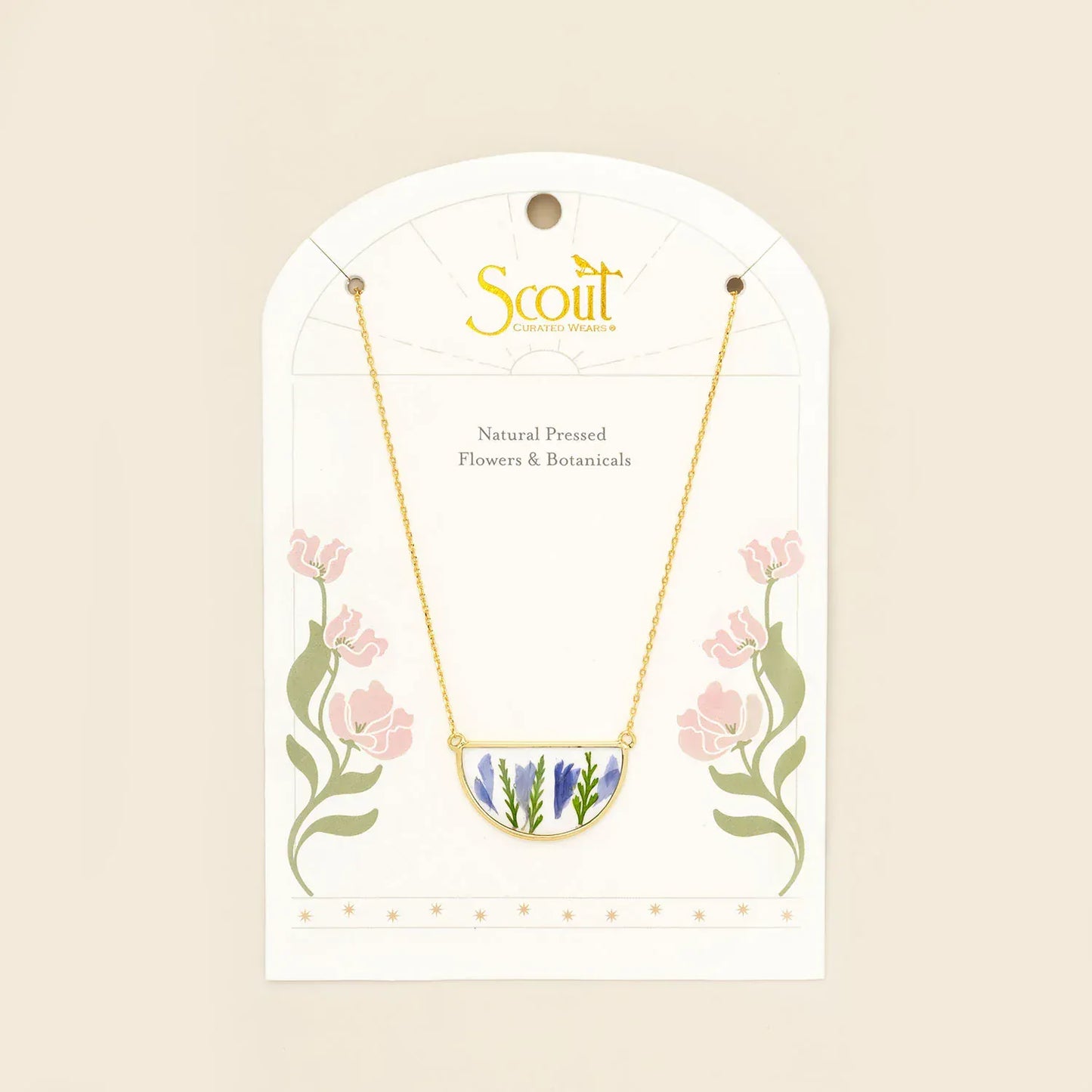 NKL Pressed Flower Necklace - Purple Cornflower/Gold