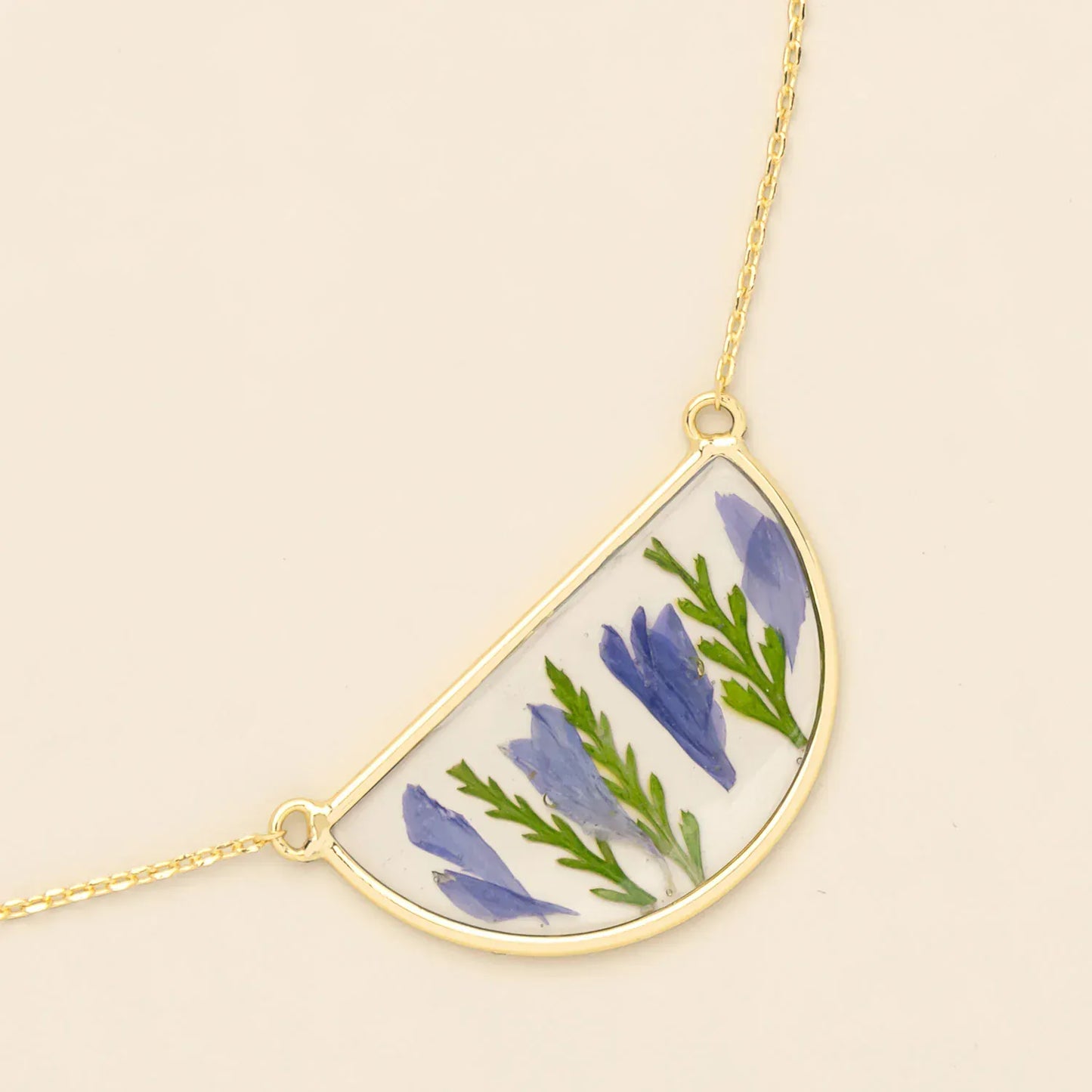 NKL Pressed Flower Necklace - Purple Cornflower/Gold