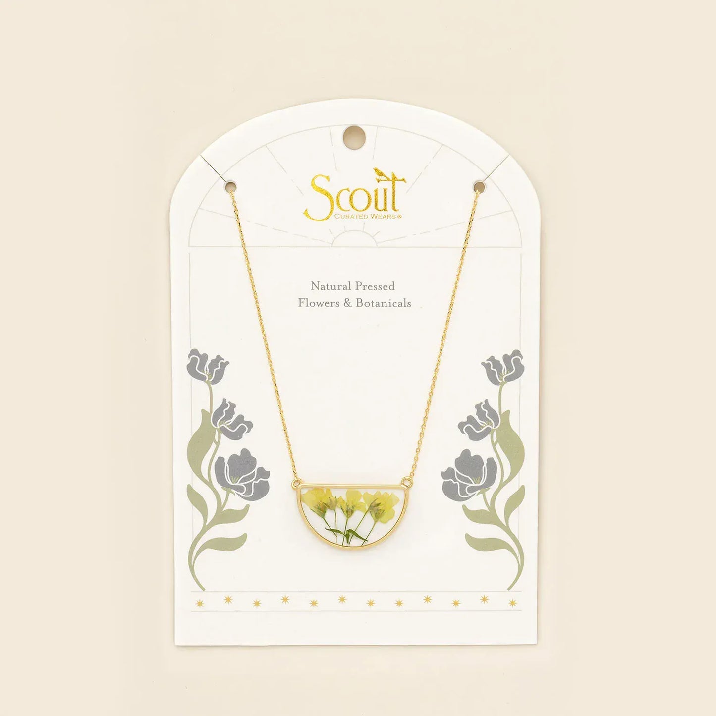 NKL Pressed Flower Necklace - Yellow Baby`s Breath/Gol