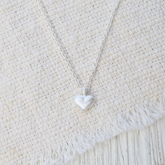 NKL Puffy Heart Necklace - Brushed Sterling Silver