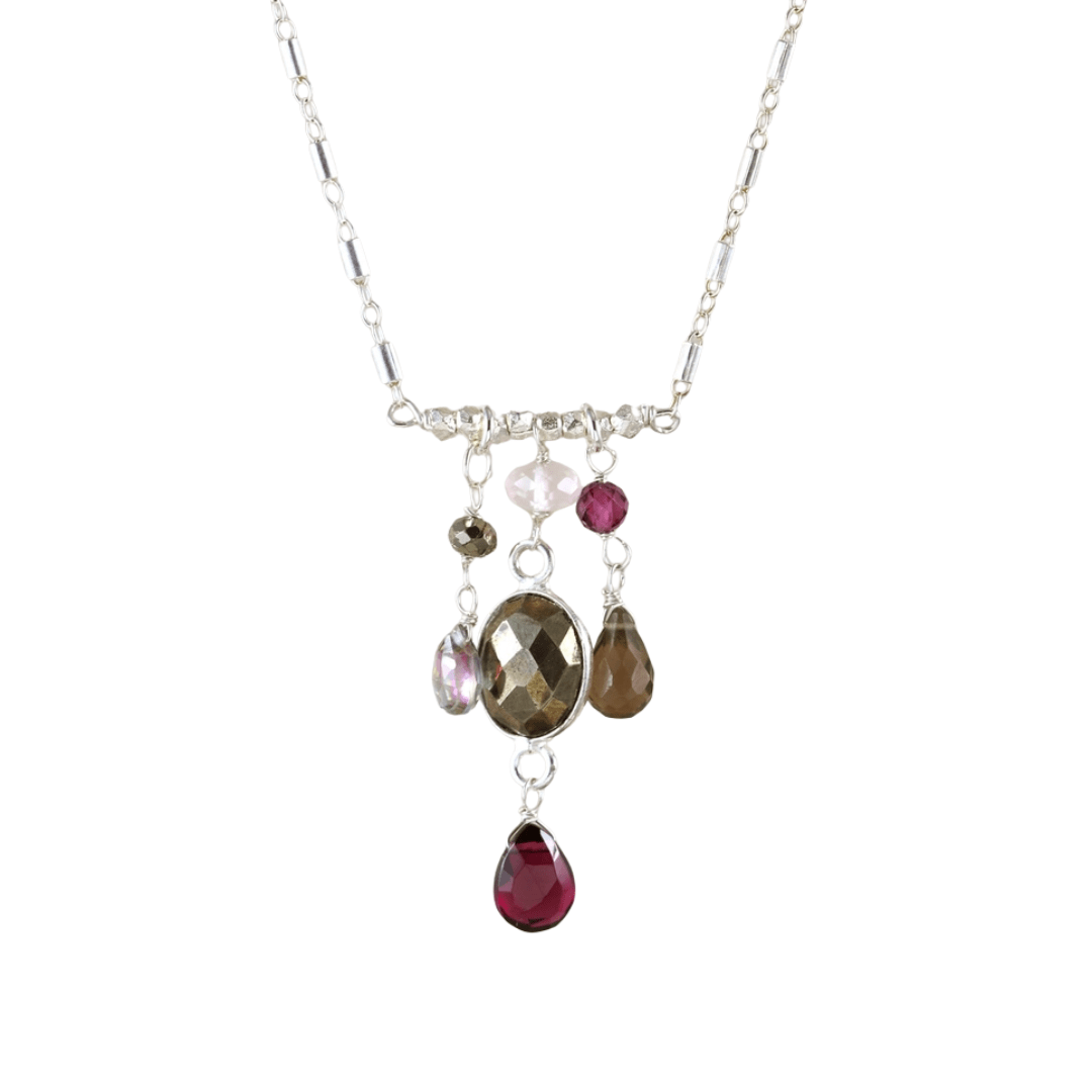 NKL Pyrite and Garnet Mix Bar Necklace