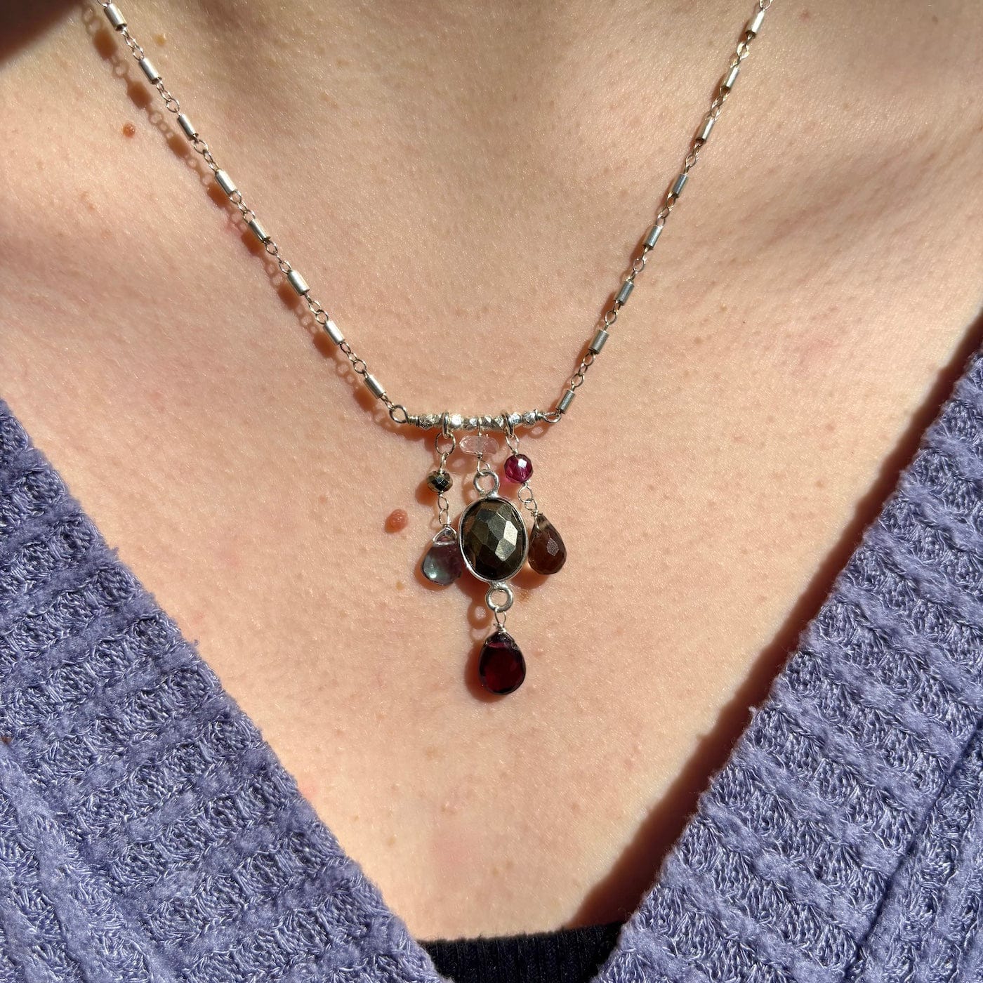 NKL Pyrite and Garnet Mix Bar Necklace