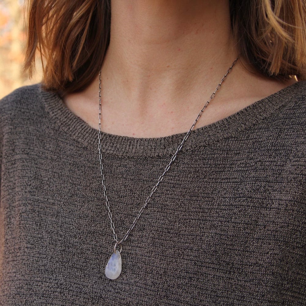 
                      
                        NKL Rainbow Moonstone Teardrop on Oxidized Link Chain
                      
                    