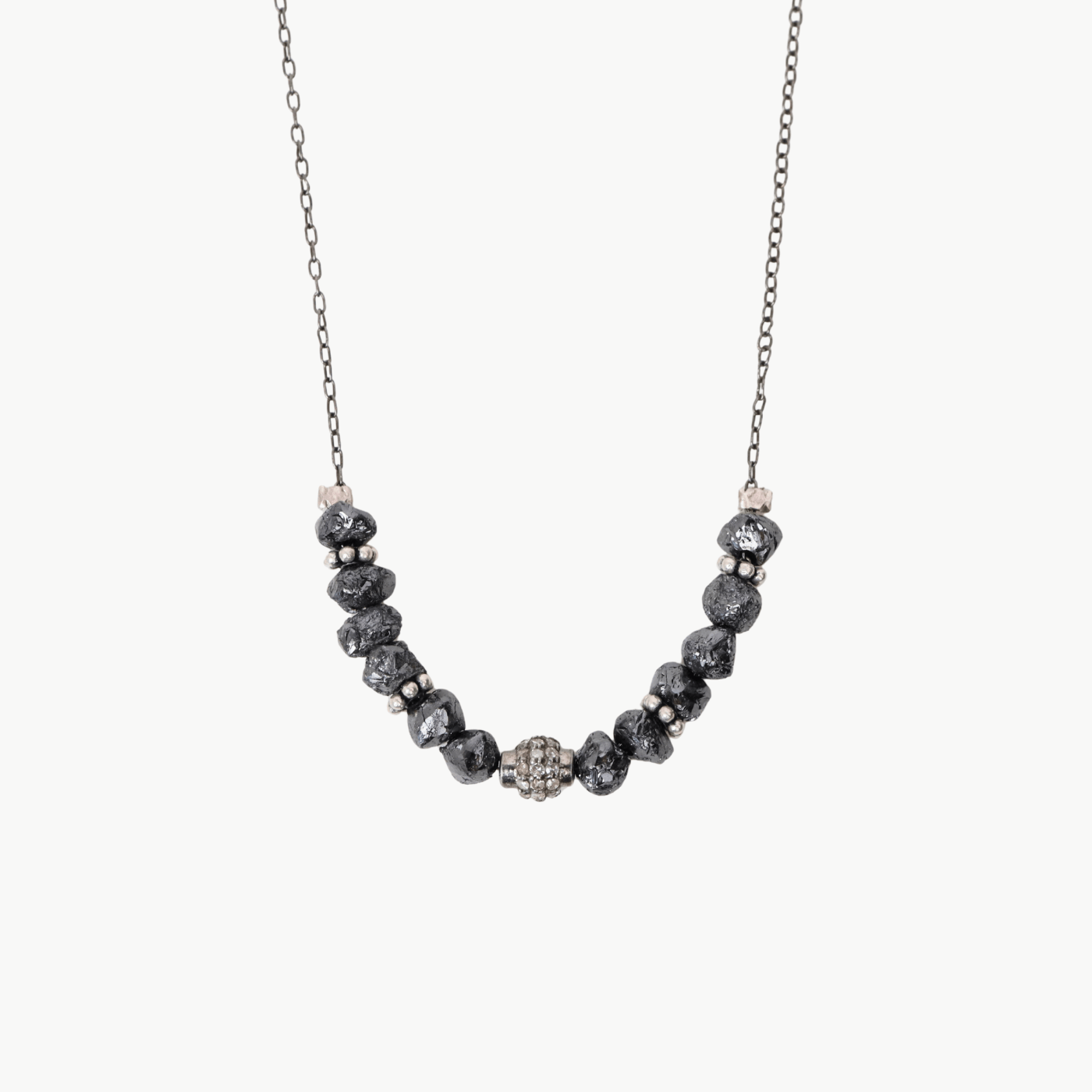 NKL Raw Black Diamonds with Pave Diamond Ball Necklace
