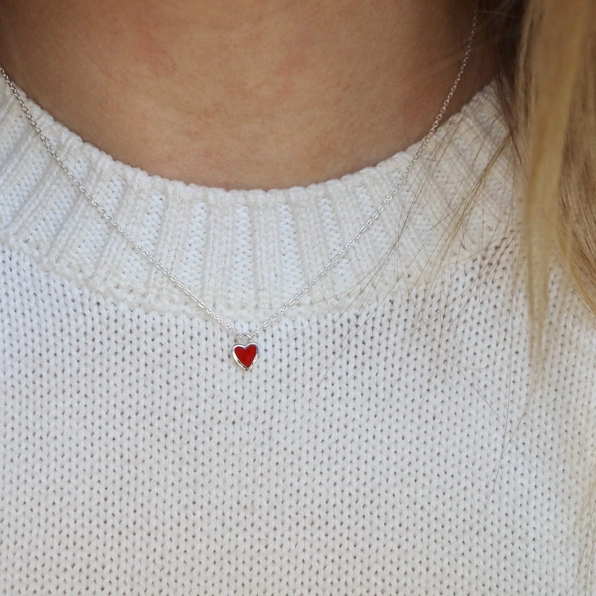 NKL Red Enamel Heart Necklace in Sterling Silver