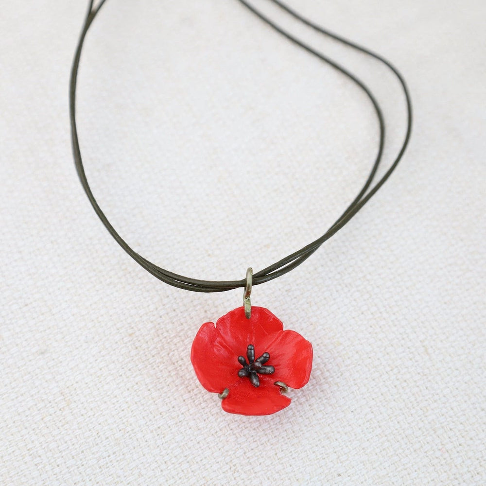 NKL Red Poppy Pendant on Cord