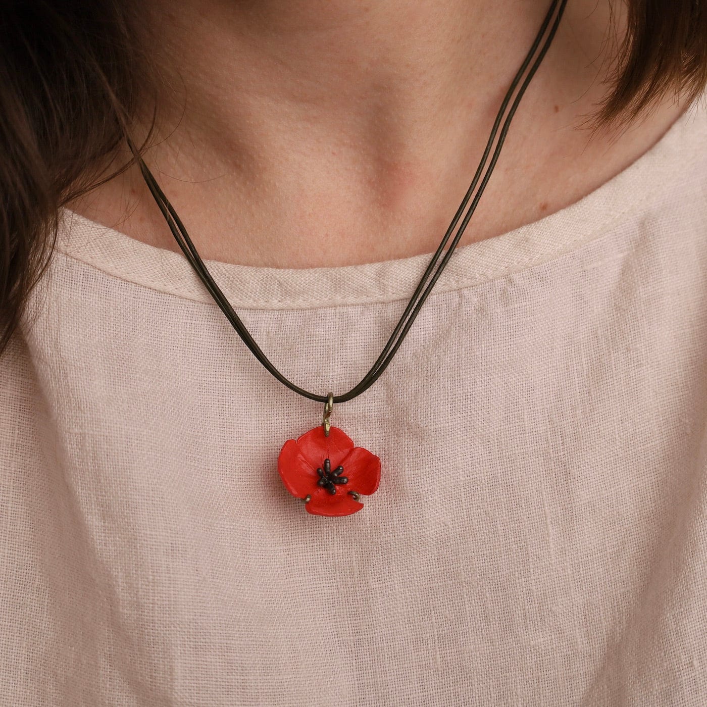 NKL Red Poppy Pendant on Cord