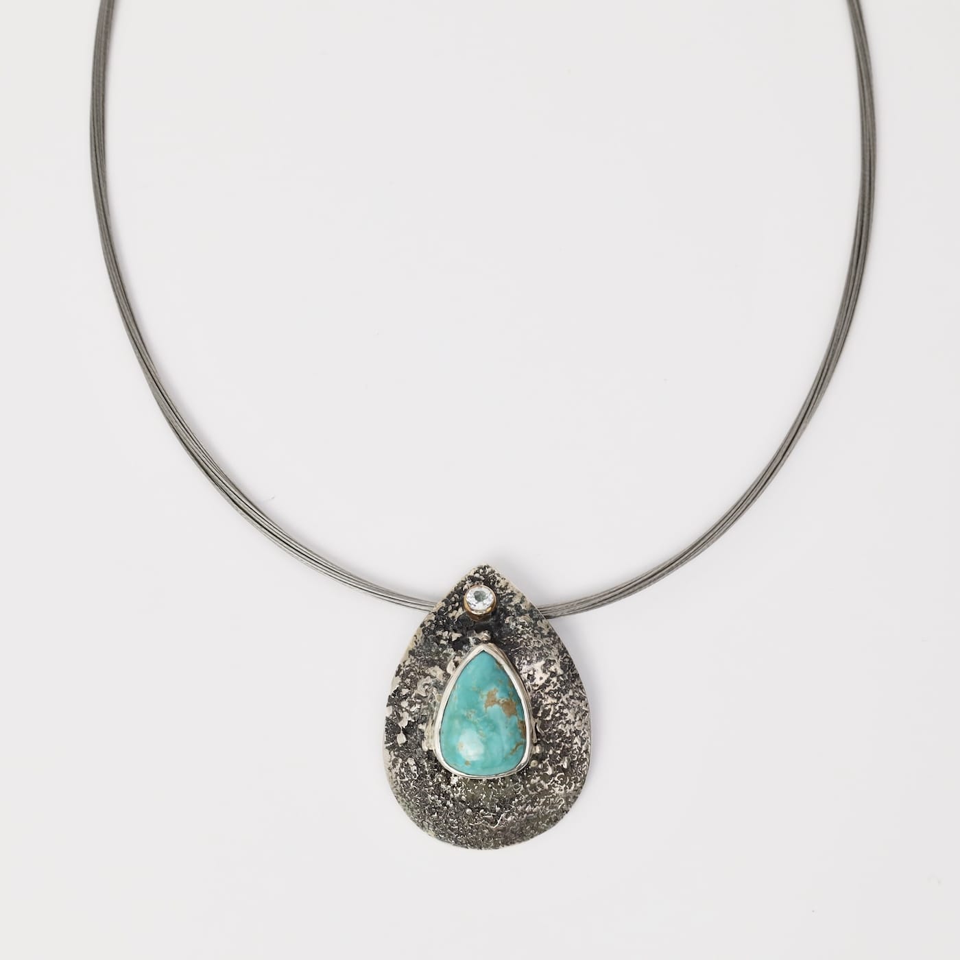NKL Reticulated Domed Pear Turquoise Pendant Necklace