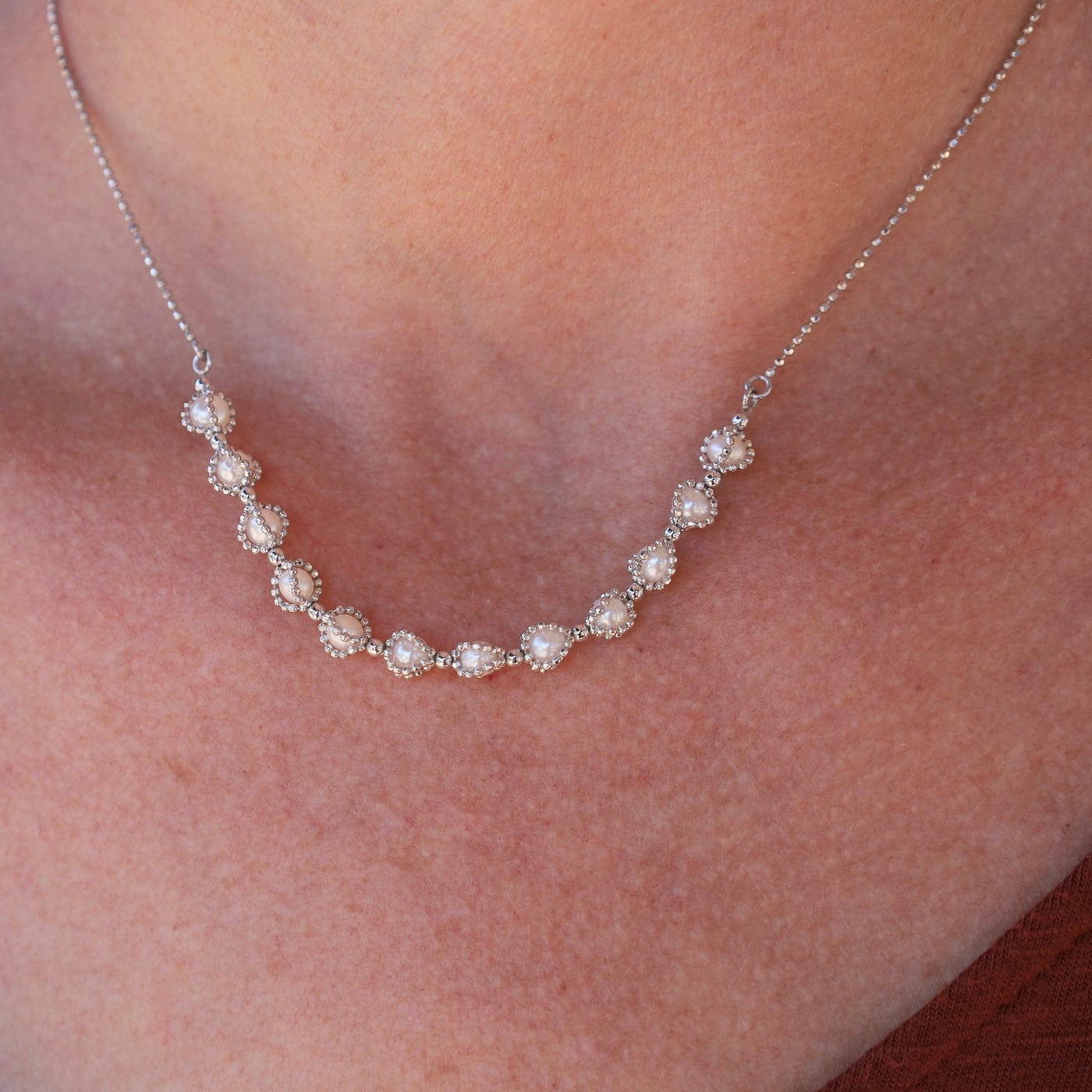 NKL Rhodium Plated Sterling 12 Captured Pearls Necklace