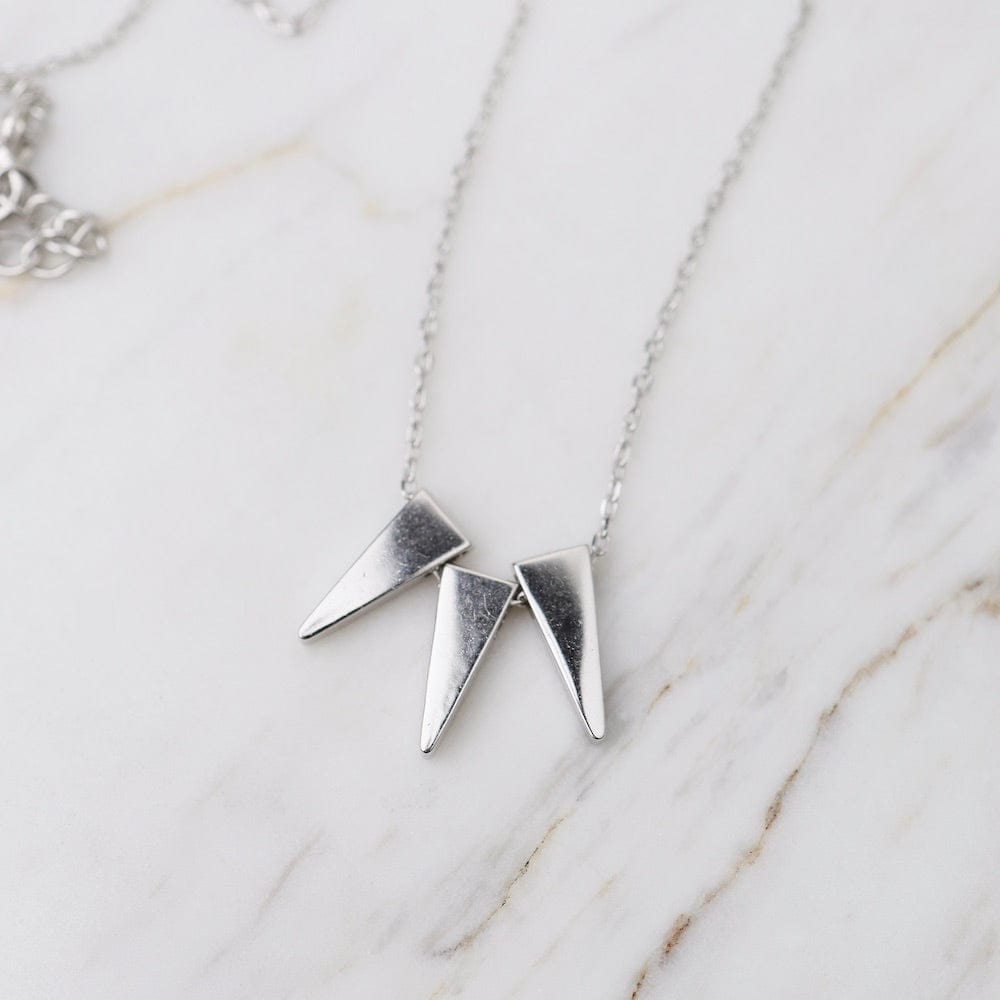 
                      
                        NKL Rhodium Plated Sterling Silver Triple Triangles Necklace
                      
                    