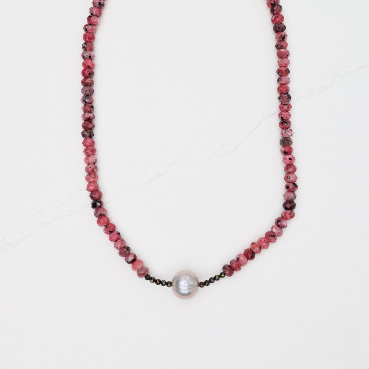 NKL Rhodochrosite with Grey Pearl Necklace