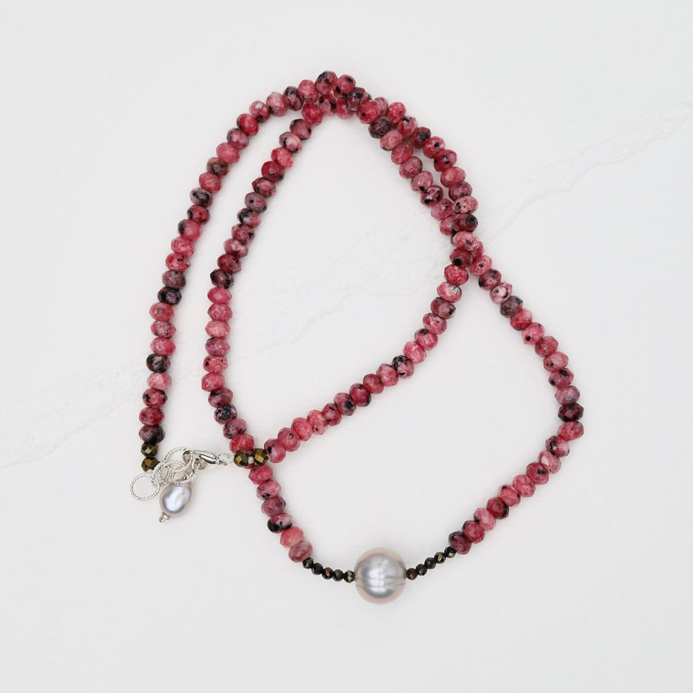 
                      
                        NKL Rhodochrosite with Grey Pearl Necklace
                      
                    