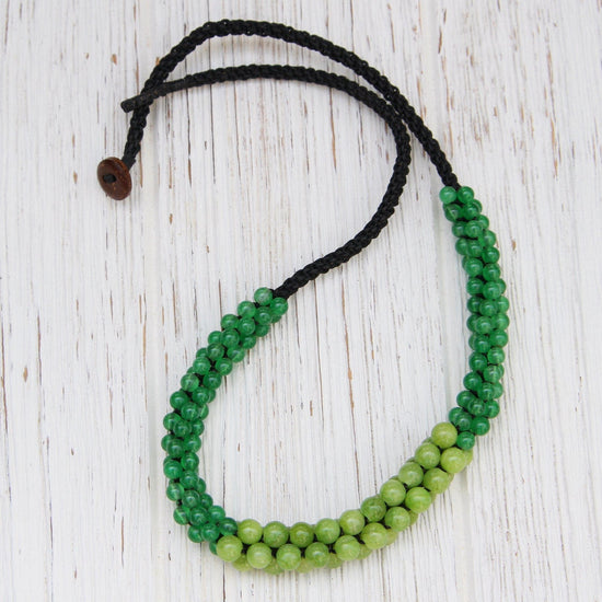 Load image into Gallery viewer, NKL Rope Necklace with Two-Tone Green Stone Cluster
