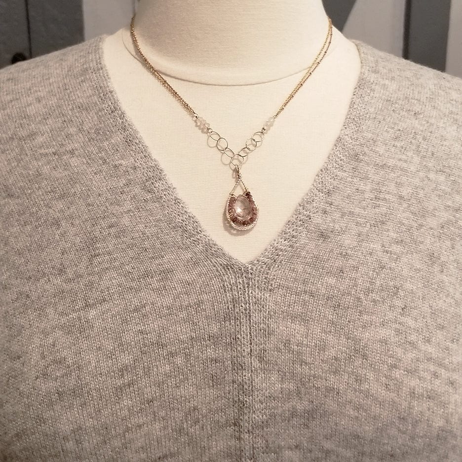Load image into Gallery viewer, NKL ROSE QUARTZ DROP NECKLACE
