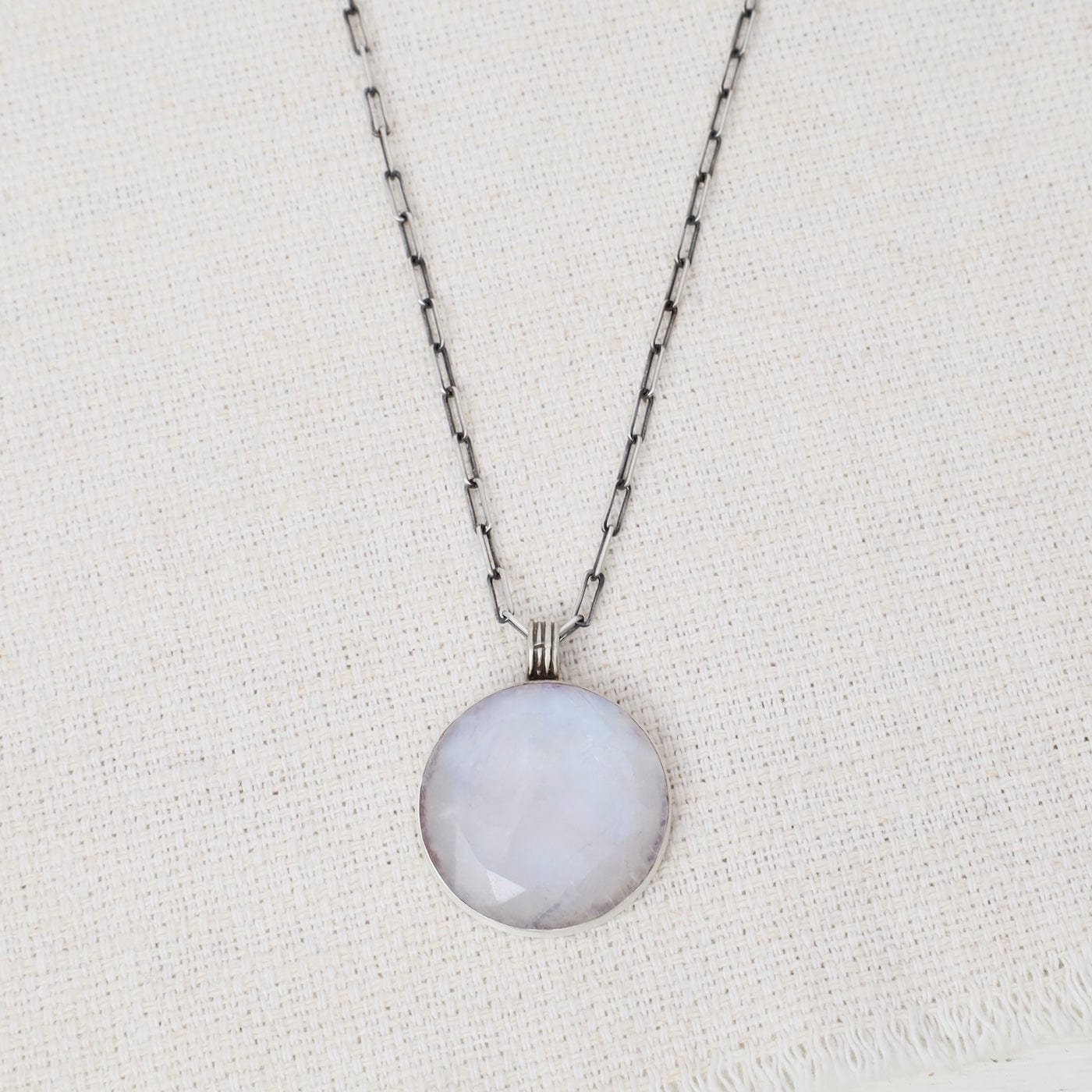 NKL Round Faceted Rainbow Moonstone Pendant Necklace