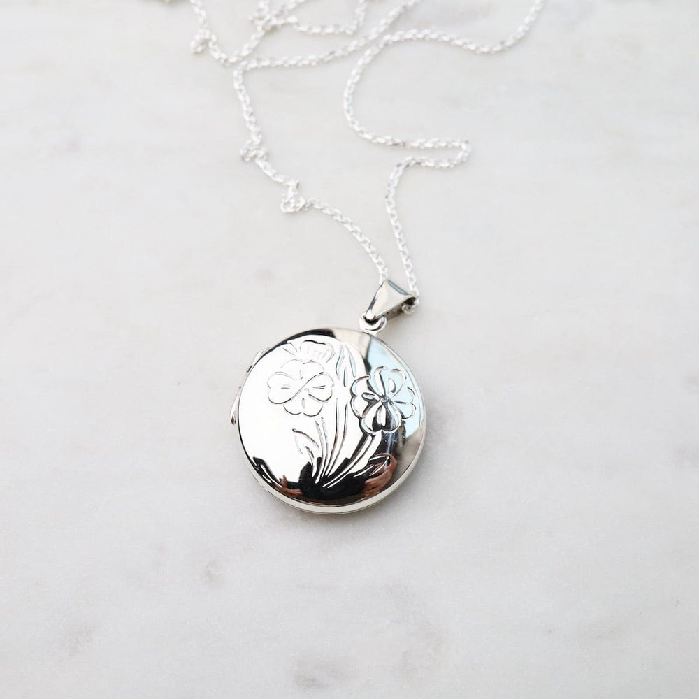 NKL Round Locket Necklace with Floral Details