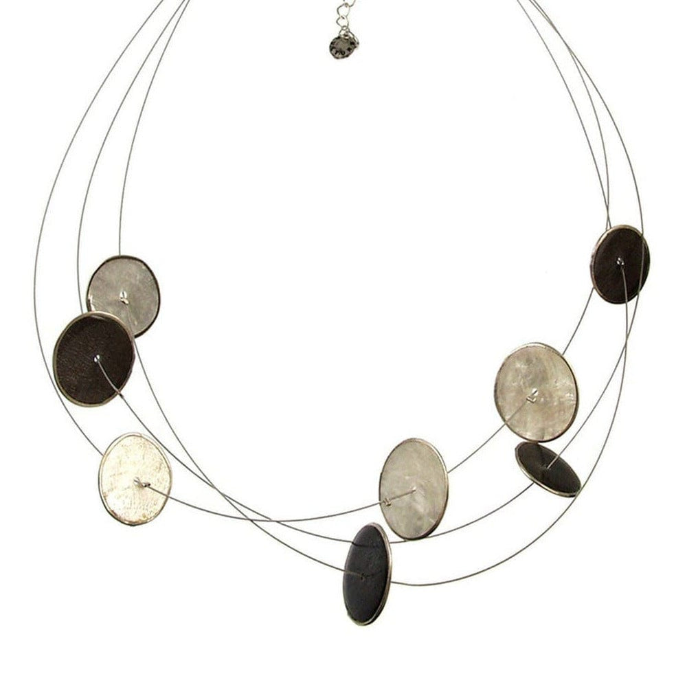 NKL Round Metal Edge Black & White Necklace