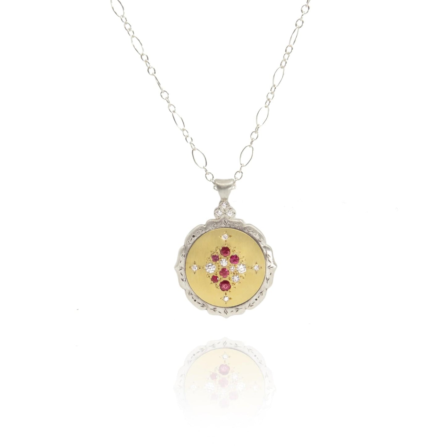 NKL Round Scallop Edge Harmony Pendant In Ruby