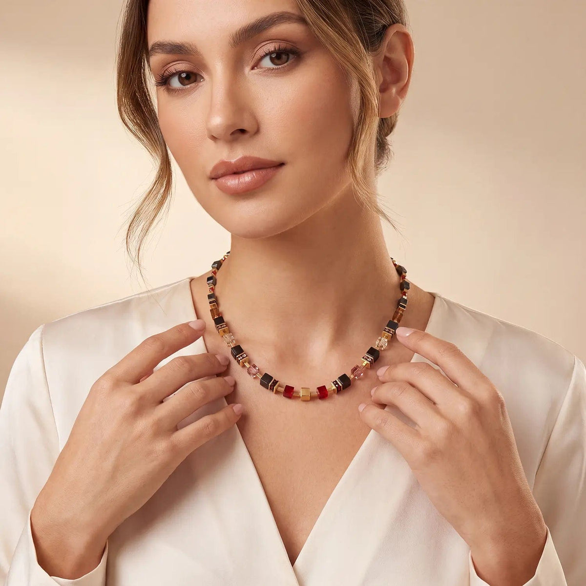 NKL Ruby Noir Geo Cube Precious Classic Necklace