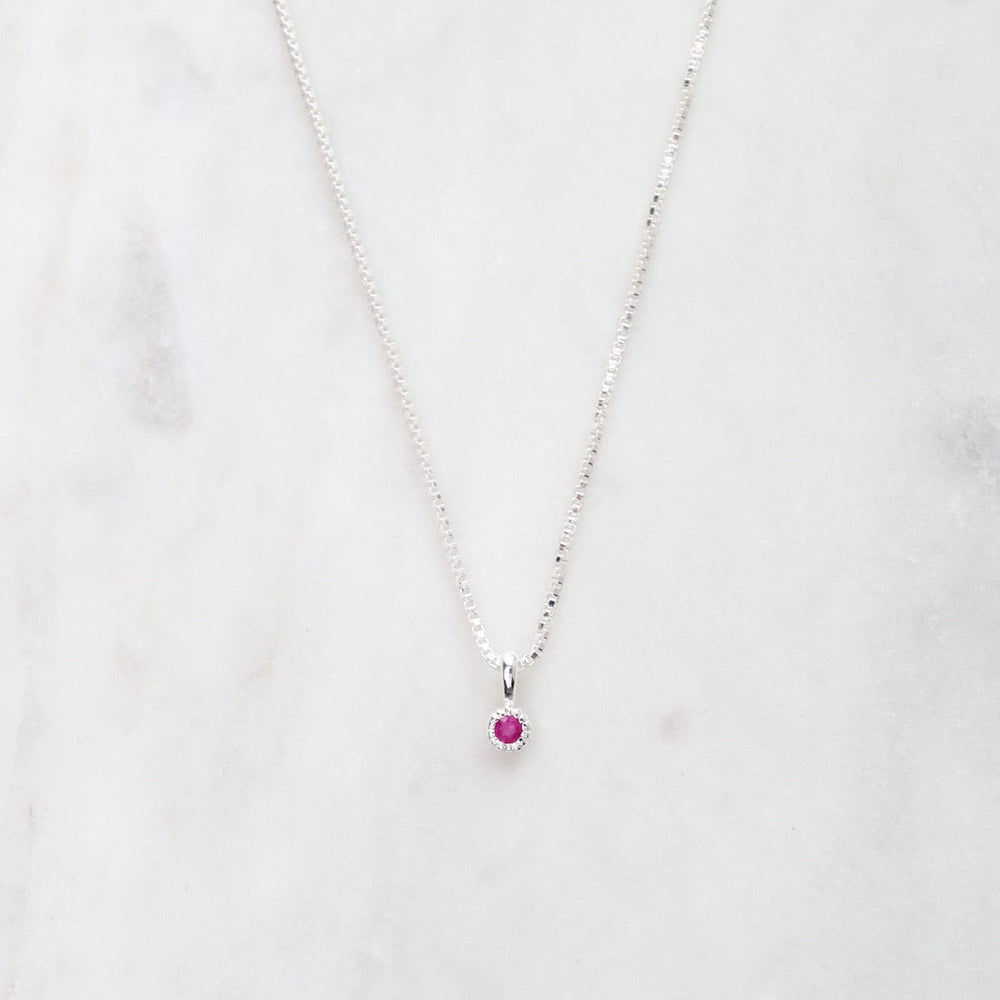 NKL Ruby with Milgrain Edge Necklace  - Sterling Silver