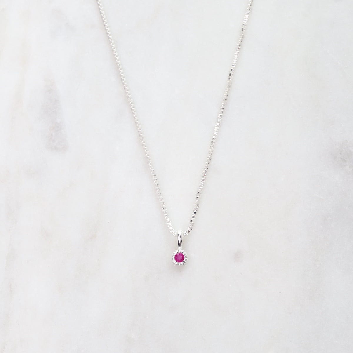 NKL Ruby with Milgrain Edge Necklace  - Sterling Silver