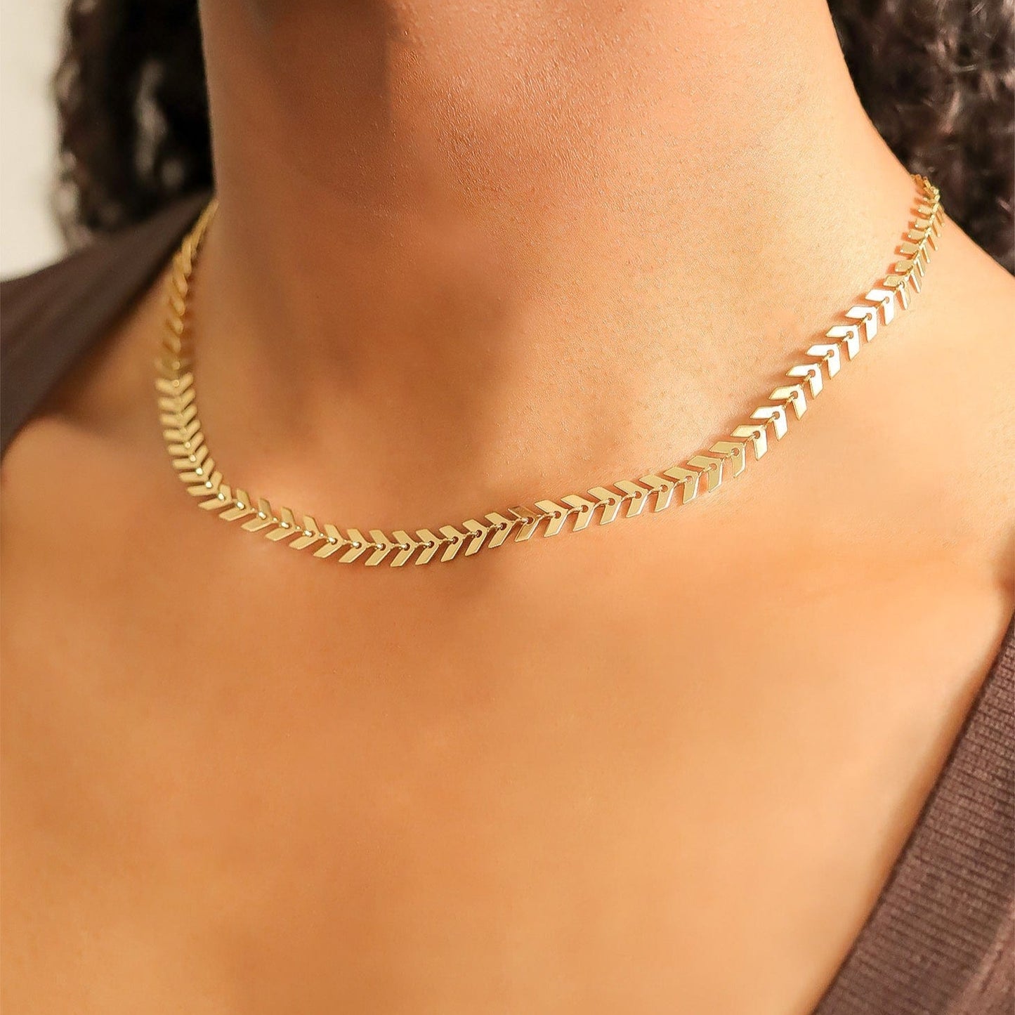NKL-S.STL Gold Stainless Steel Chevron Chain Necklace
