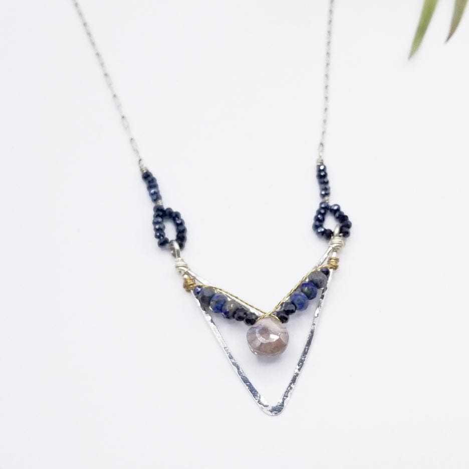 NKL SAPPHITE DROP IN LAPIS AND PYRITE IN HAND FORMED STERLING SILVER CHEVRON