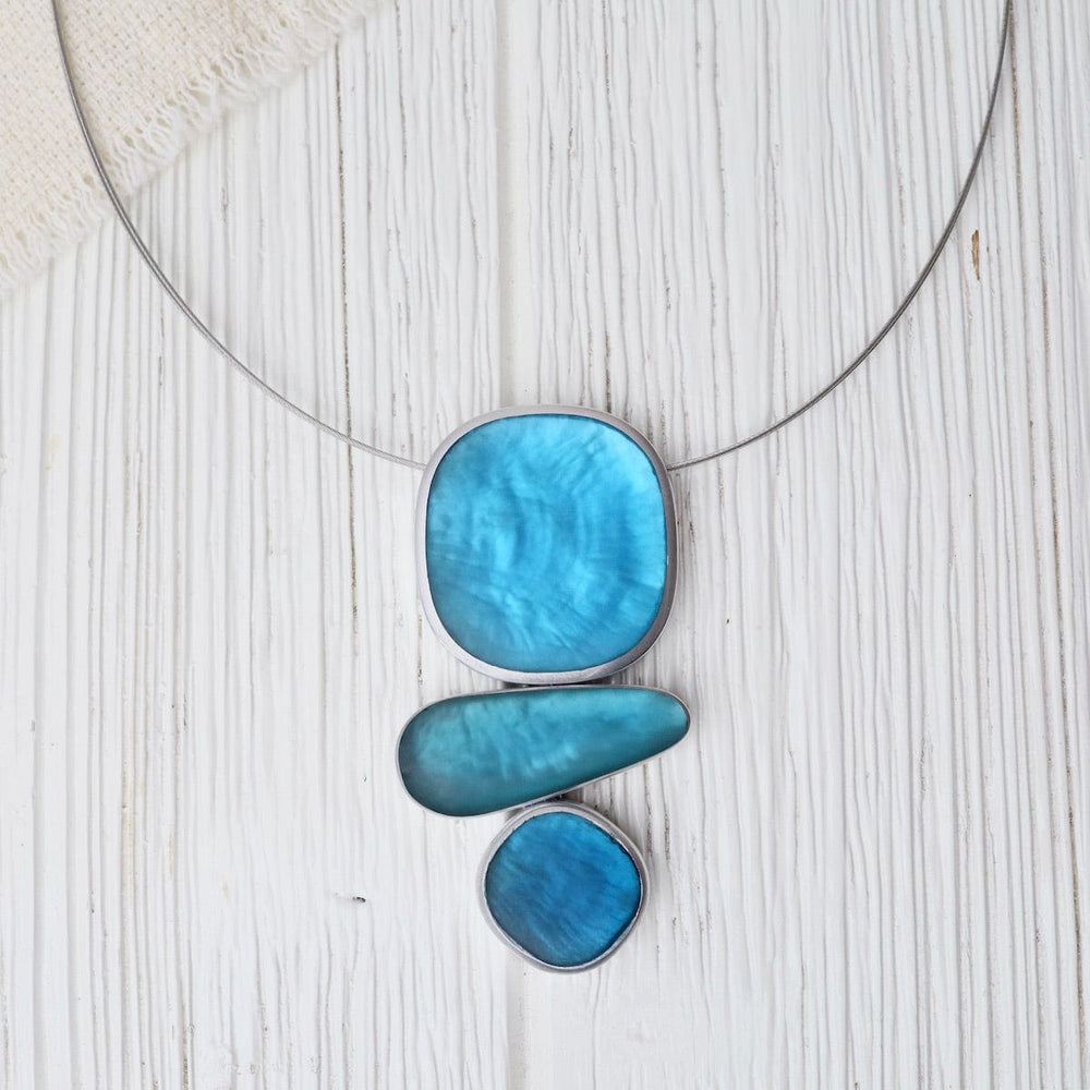 NKL Sea Blue 3 Piece Drop Pendant Necklace