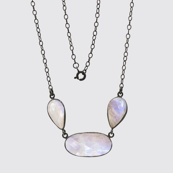 NKL Short Faceted Rainbow Moonstone Stone Drop Necklace