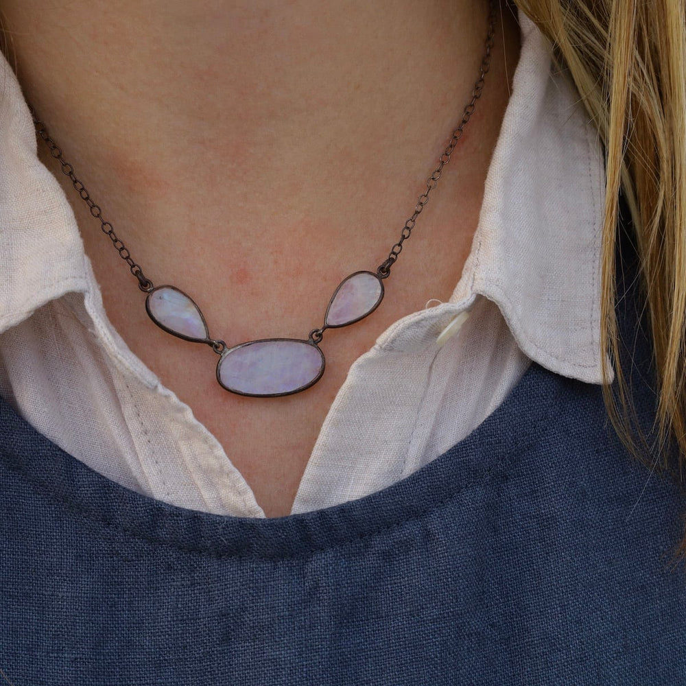 NKL Short Faceted Rainbow Moonstone Stone Drop Necklace