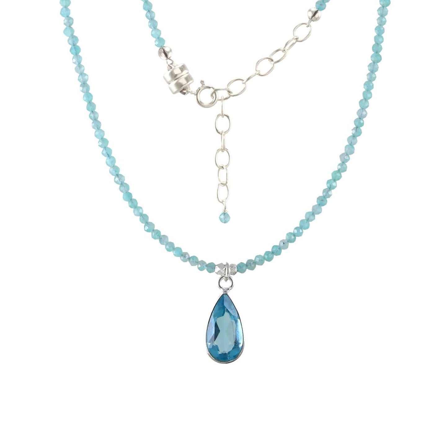 NKL Silver Amazonite with Bezel Blue Quartz Teardrop Necklace
