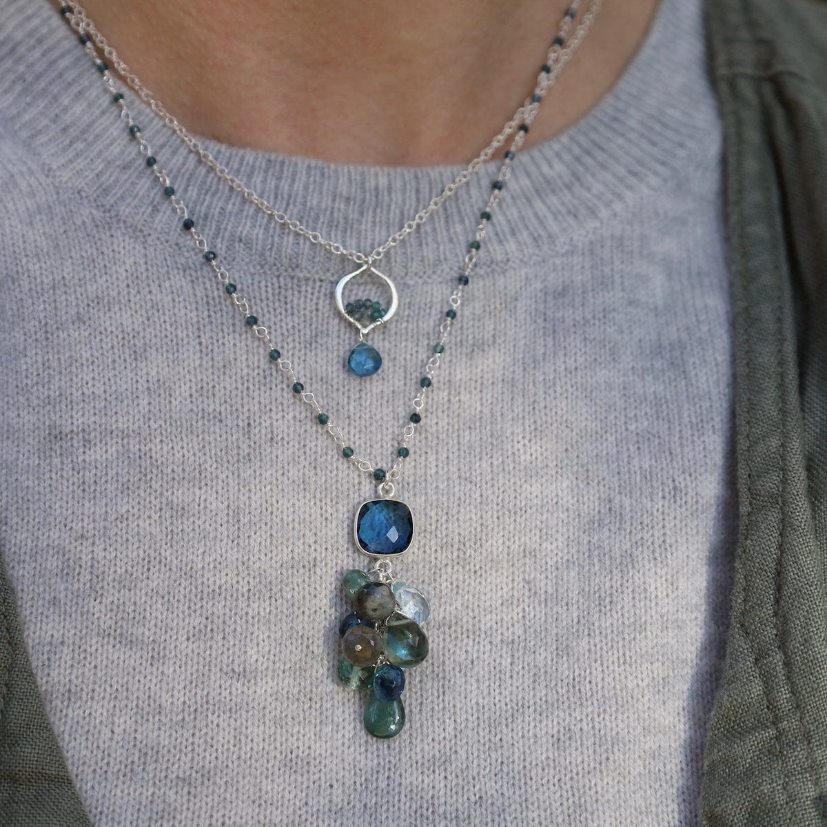 NKL Silver Arabesque Blue Quartz Necklace