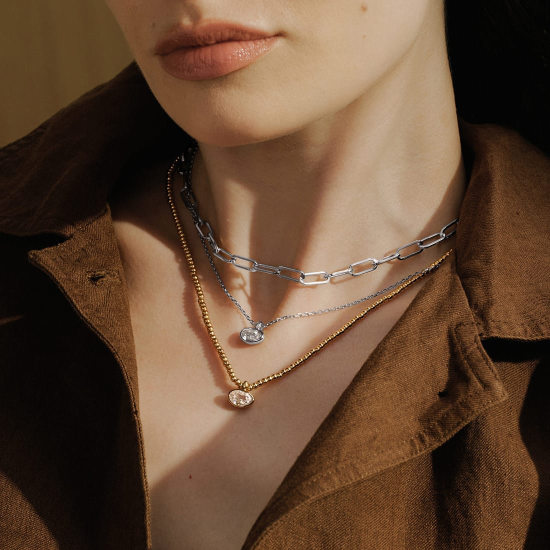NKL Silver Bezel Organic Pebble Necklace