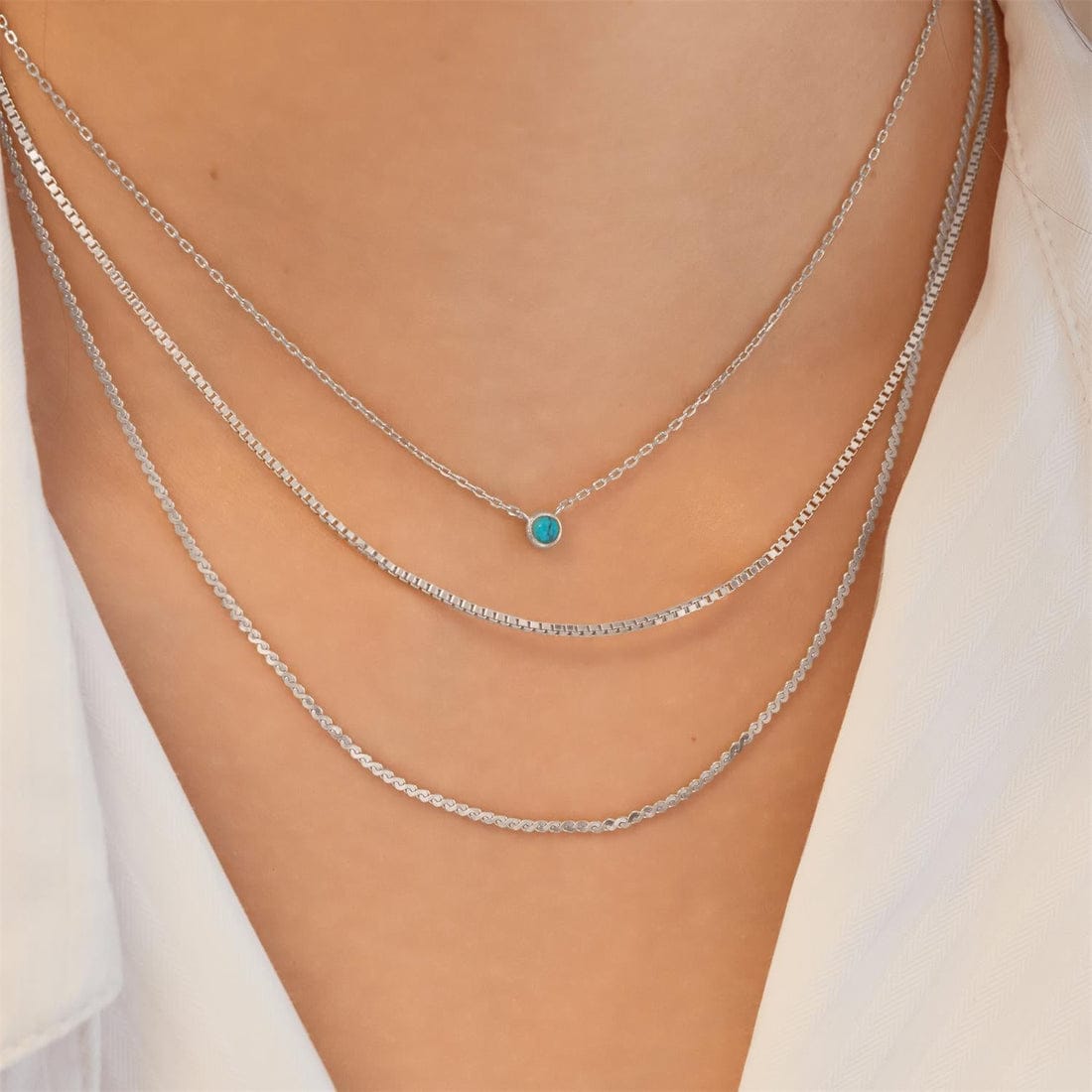 NKL Silver Bezel Set Lab Created Turquoise Solitaire Necklace