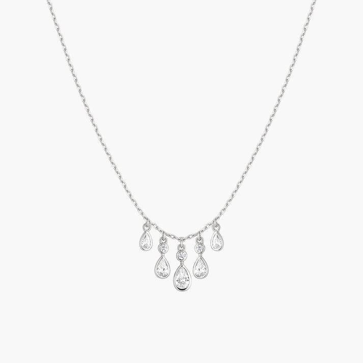 NKL Silver Bezel Set Teardrop Cascade Necklace