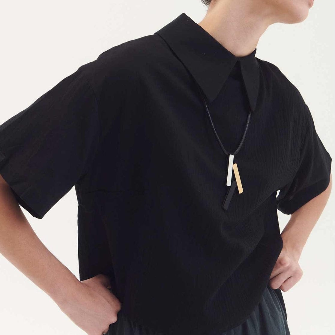 NKL Silver Black Gold Ray Pendant Necklace