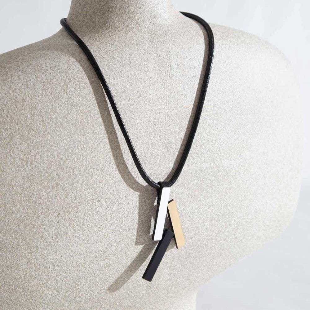 NKL Silver Black Gold Ray Pendant Necklace