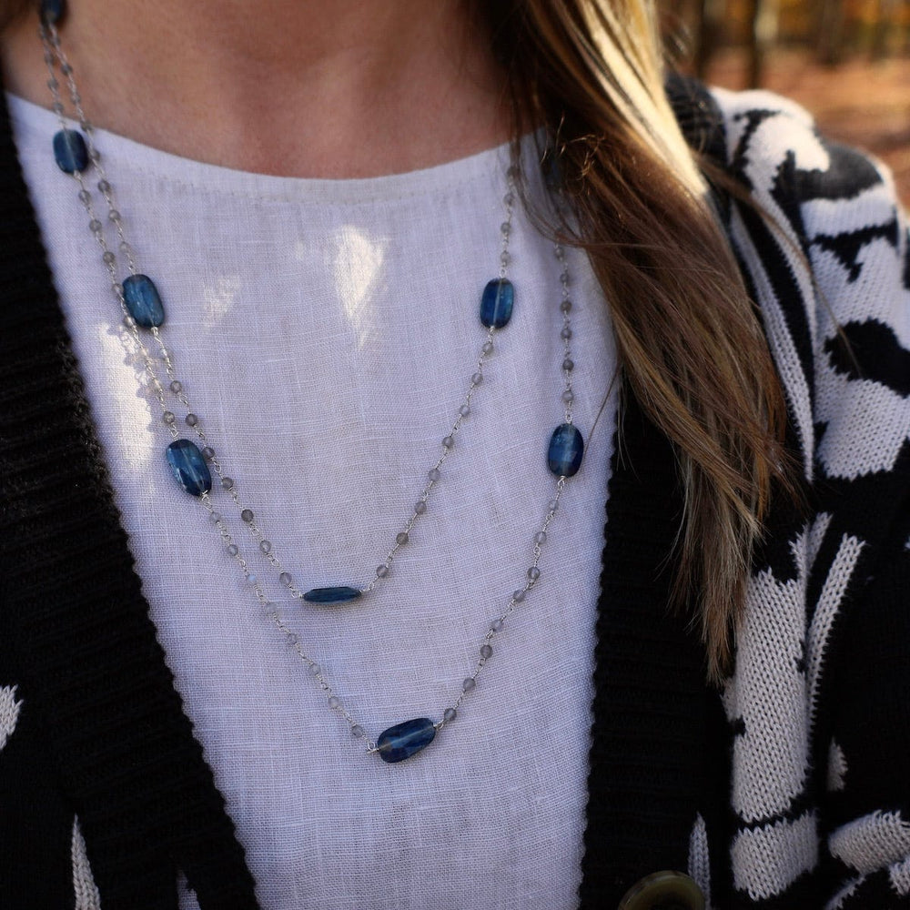 NKL Silver Blue Kyanite & Labradorite 42" Bead Chain N