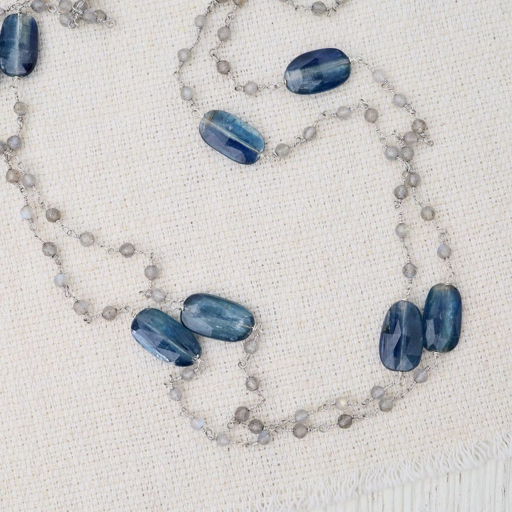 NKL Silver Blue Kyanite & Labradorite 42" Bead Chain N