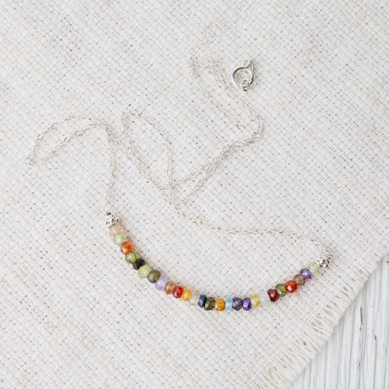 NKL Silver Chain with Gemstone Arc - Multi Color Stones