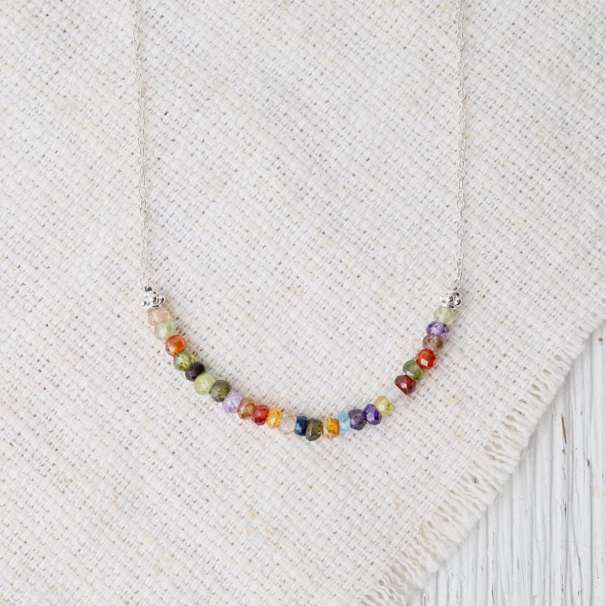 NKL Silver Chain with Gemstone Arc - Multi Color Stones