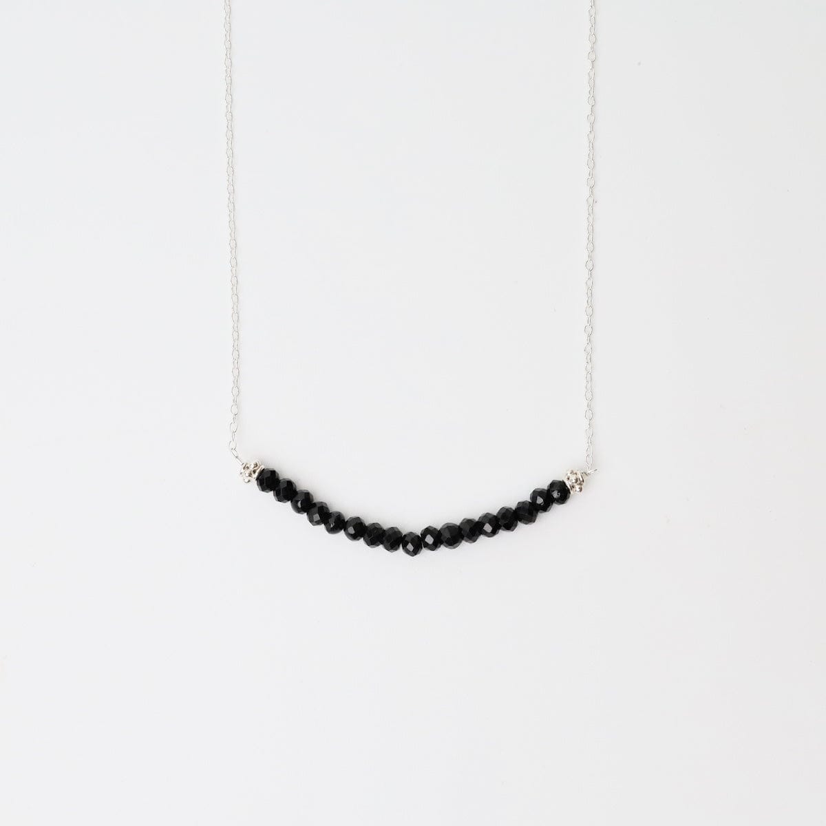 NKL Silver Chain with Mystic Black Spinel Gemstone Arc Necklace