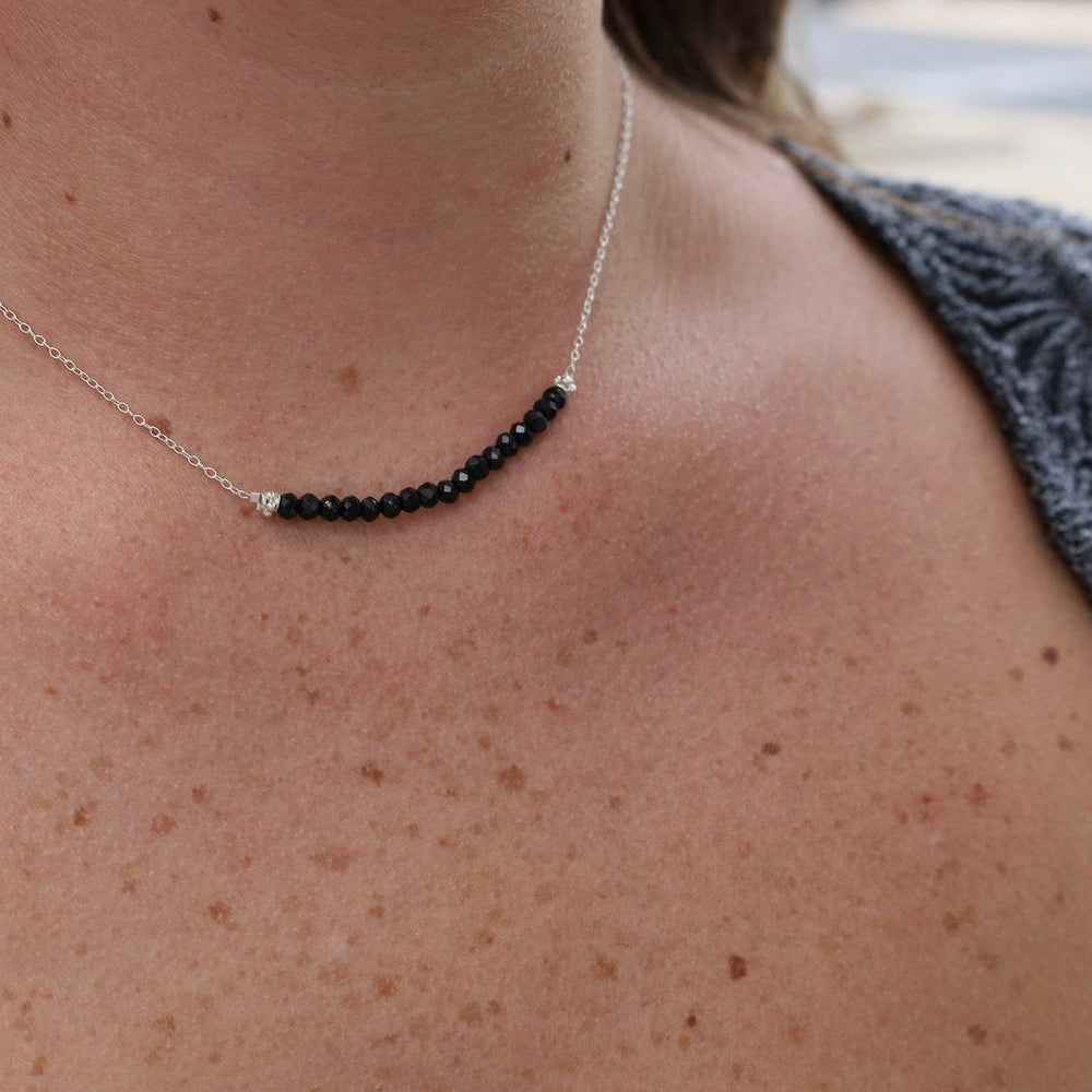 
                      
                        NKL Silver Chain with Mystic Black Spinel Gemstone Arc Necklace
                      
                    