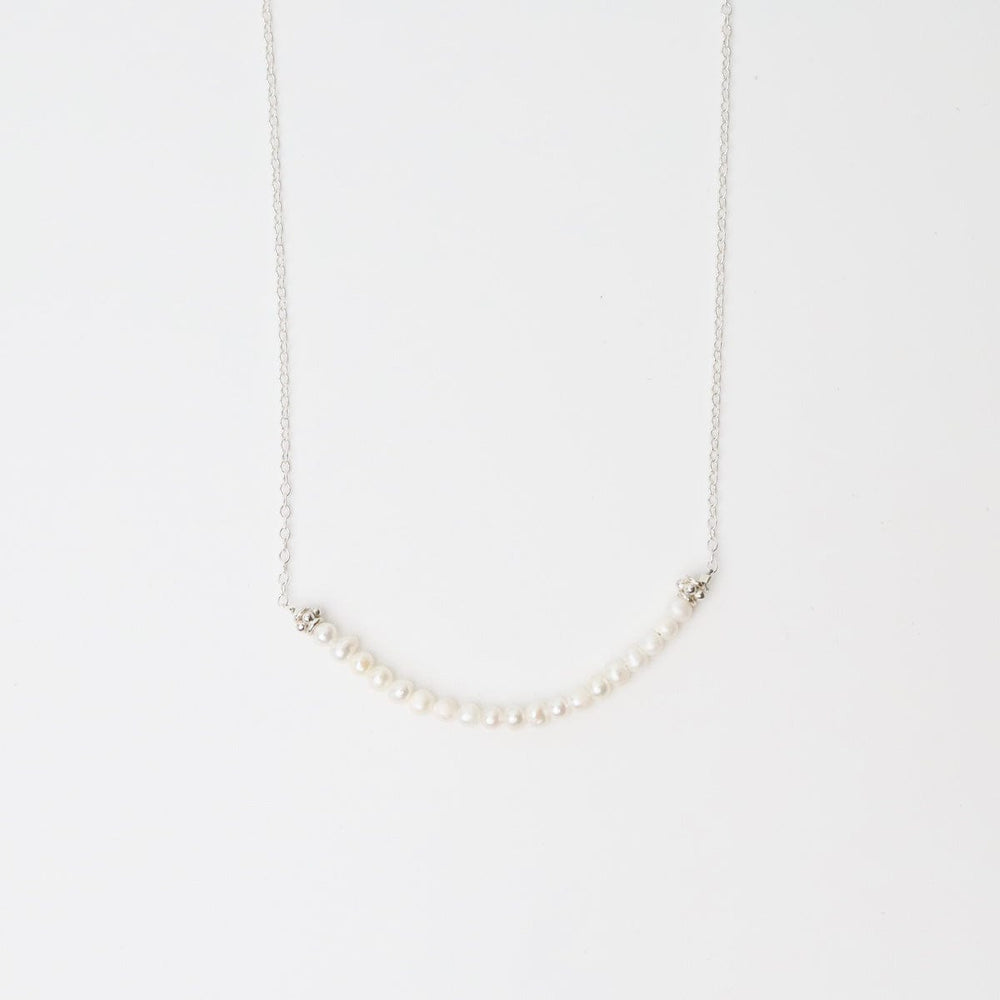 NKL Silver Chain with White Pearl Gemstone Arc Necklace