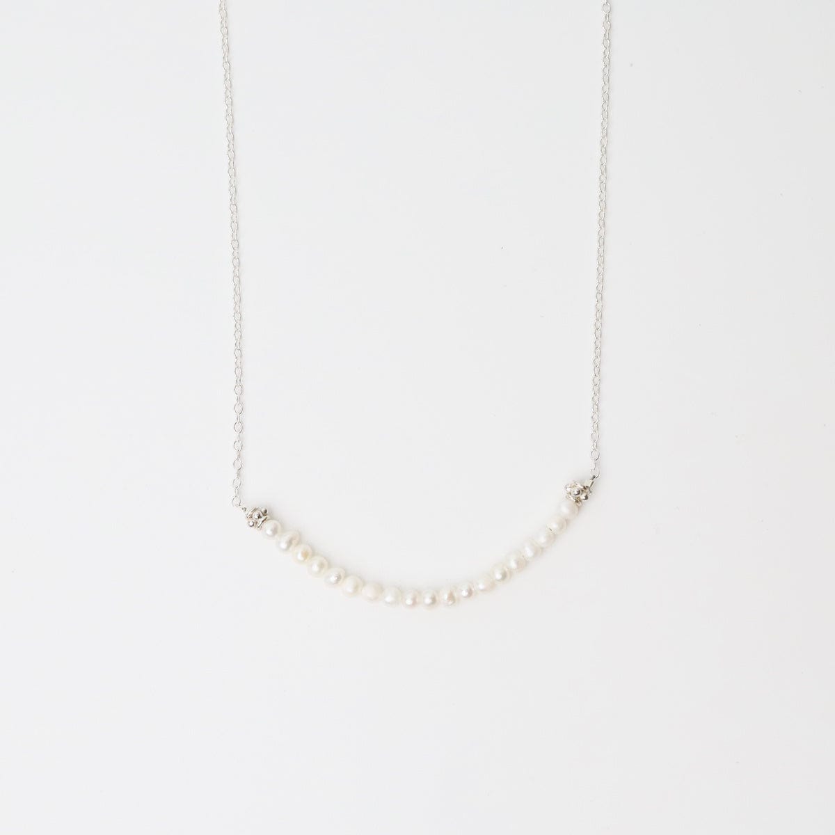 NKL Silver Chain with White Pearl Gemstone Arc Necklace