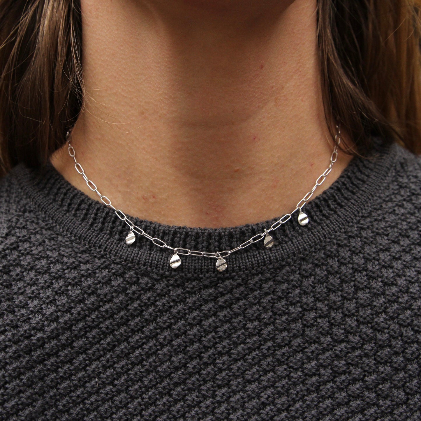Load image into Gallery viewer, NKL Silver Crush Drop Discs Necklace
